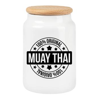 Muay-Thai - Thai-Boxen - Keksdose mit Holzdeckel - Weiß - Vorne
