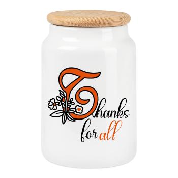 thanks for all, love, thank you - Cookie Jar with Wooden Lid - white - Front