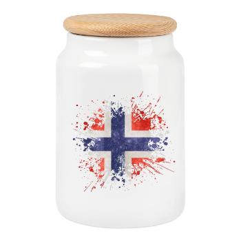 Norwegen Flagge Splash Norway Design - Keksdose mit Holzdeckel - Weiß - Vorne