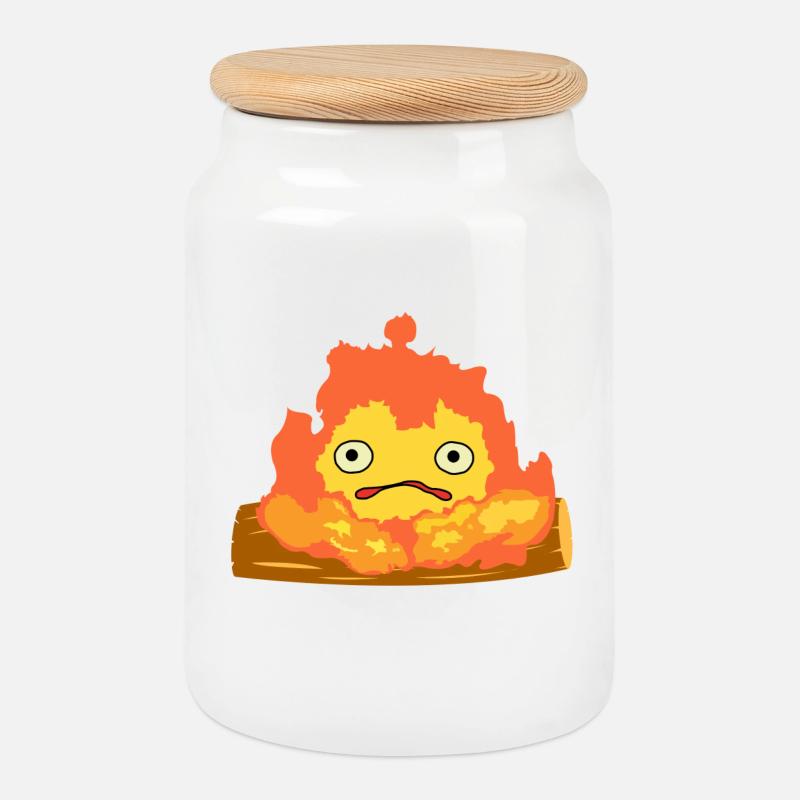 Calcifer - Boîte à biscuits avec couvercle en bois - blanc