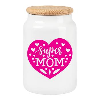 Super Mom - Cookie Jar with Wooden Lid - white - Front