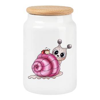 shell pink - Cookie Jar with Wooden Lid - white - Front