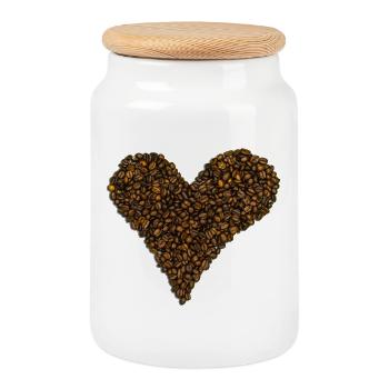 A heart made from coffee beans - Cookie Jar with Wooden Lid - white - Front