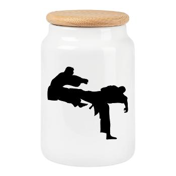 Kick geri kick karaté - Boîte à biscuits avec couvercle en bois - blanc - Devant
