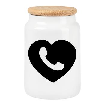 Heart or heart with phone cut out shadow - Cookie Jar with Wooden Lid - white - Front