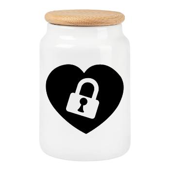 Heart or heart with lock cut open my heart - Cookie Jar with Wooden Lid - white - Front