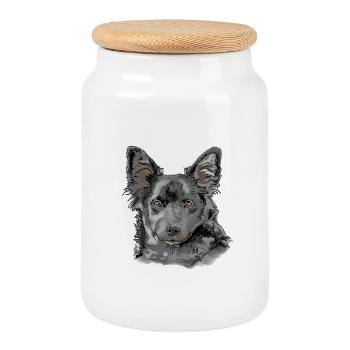Australian Shepherd - Cookie Jar with Wooden Lid - white - Front