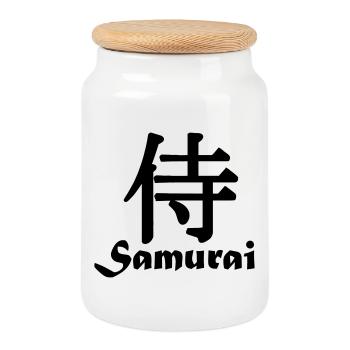 Samurai with text - Cookie Jar with Wooden Lid - white - Front
