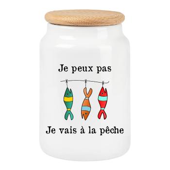 JE PEUX PAS. PÊCHE. PÊCHEUR. RETRAITE. SARDINE - Boîte à biscuits avec couvercle en bois - blanc - Devant