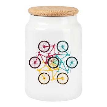 Lebendige Fahrrad-Mandala - Keksdose mit Holzdeckel - Weiß - Vorne