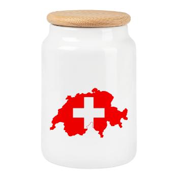Carte du drapeau suisse - Boîte à biscuits avec couvercle en bois - blanc - Devant