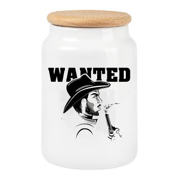 Symbole de cowboy recherché Logo Symbole de l’Ouest - Boîte à biscuits avec couvercle en bois - blanc - Devant