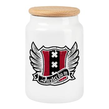 Winged Amsterdam Crest - Cookie Jar with Wooden Lid - white - Front