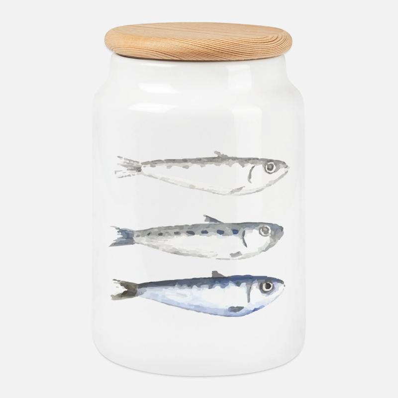 Sardine - Keksdose mit Holzdeckel - Weiß
