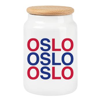 OSLO Drapeau norvégien - Norvégien - Norvège - Boîte à biscuits avec couvercle en bois - blanc - Devant