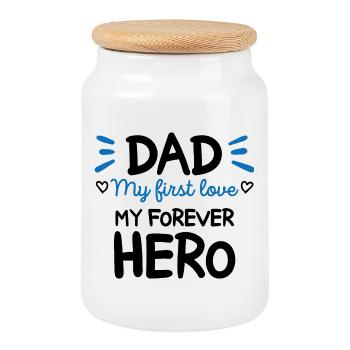 Dad My first love My forever hero Geschenk Papa - Keksdose mit Holzdeckel - Weiß - Vorne