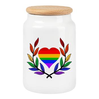 Lorbeerkranz Gay Pride Herz Regenbogenfahne LGBT - Keksdose mit Holzdeckel - Weiß - Vorne