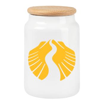Way of St. James shell | Pilgrim's mussel Camino Santiago - Cookie Jar with Wooden Lid - white - Front