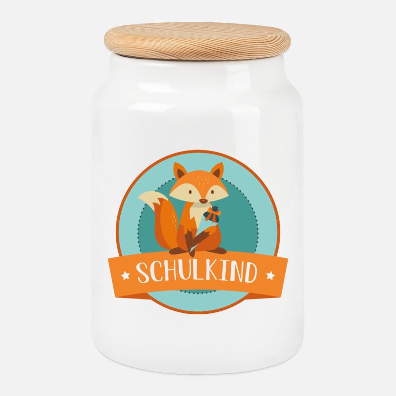 Schulkind - schlauer Fuchs - Schulbeginn - Keksdose mit Holzdeckel - Weiß