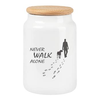 Hund - NEVER WALK ALONE Gassi - Keksdose mit Holzdeckel - Weiß - Vorne