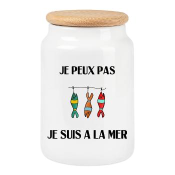 JE PEUX PAS. MER. VACANCES. VOYAGE. ETE. SOLEIL - Boîte à biscuits avec couvercle en bois - blanc - Devant