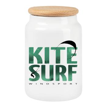 KITESURF 2021 green - Cookie Jar with Wooden Lid - white - Front