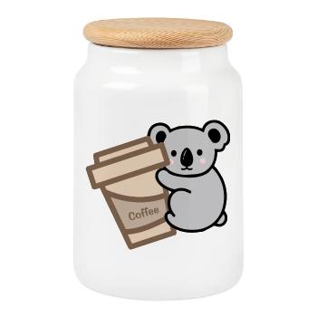 Koala Needs Coffee - Cookie Jar with Wooden Lid - white - Front