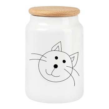 Drôle de chat - Boîte à biscuits avec couvercle en bois - blanc - Devant