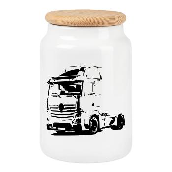 German truck - Cookie Jar with Wooden Lid - white - Front