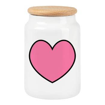 Herz rosa black outline - Keksdose mit Holzdeckel - Weiß - Vorne