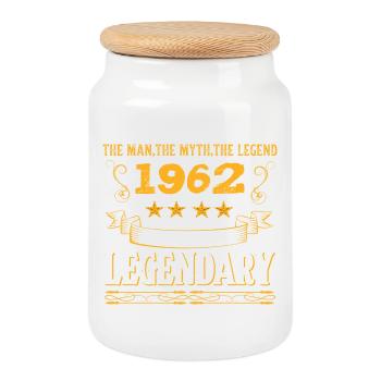 Legendary Vintage 1962 Motif - Cookie Jar with Wooden Lid - white - Front