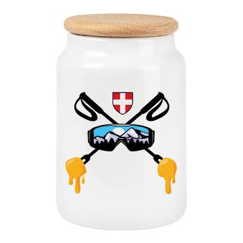 Savoie Ski und Savoyard Fondue Geschenk Haute Savoie - Keksdose mit Holzdeckel - Weiß - Vorne