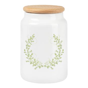 branches vert délicatement brillant avec des lignes fines - Boîte à biscuits avec couvercle en bois - blanc - Devant