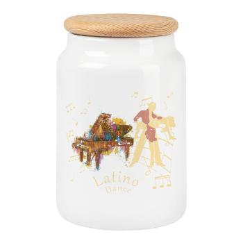 Latino Dancer - Cookie Jar with Wooden Lid - white - Front