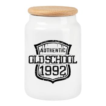 Authentic old school 1992 - Cookie Jar with Wooden Lid - white - Front