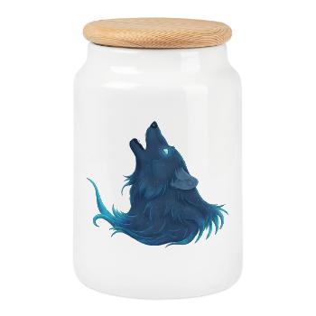 Heulender blauer Wolf - Guide Loup Bleu - Keksdose mit Holzdeckel - Weiß - Vorne