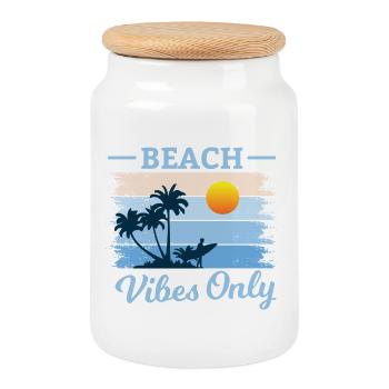 Plage Palmier Coucher de Soleil Design - Boîte à biscuits avec couvercle en bois - blanc - Devant