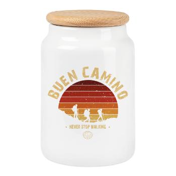 Buen Camino de Santiago Vintage Badge - Cookie Jar with Wooden Lid - white - Front