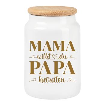 Hochzeit Antrag Kind Mama willst du Papa heiraten - Keksdose mit Holzdeckel - Weiß - Vorne