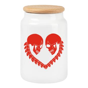 Red Skull Heart - Cookie Jar with Wooden Lid - white - Front