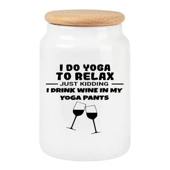Je fais du yoga pour me détendre, et je bois du vin # - Boîte à biscuits avec couvercle en bois - blanc - Devant