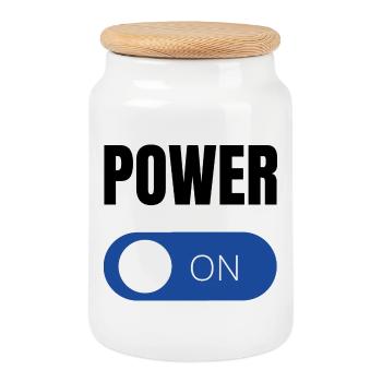Blauer Toggle ON Design Power Motivation Energie - Keksdose mit Holzdeckel - Weiß - Vorne