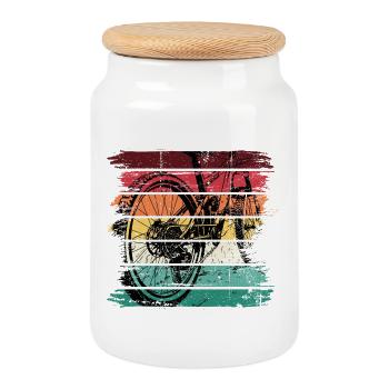 Rainbow Grunge Bicycle Art - Cookie Jar with Wooden Lid - white - Front