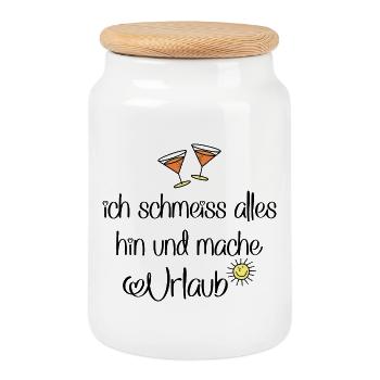 Urlaub machen und feiern - Keksdose mit Holzdeckel - Weiß - Vorne