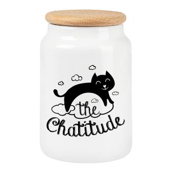 Chatitude, drôle de chat ! humour chat paresseux - Boîte à biscuits avec couvercle en bois - blanc - Devant