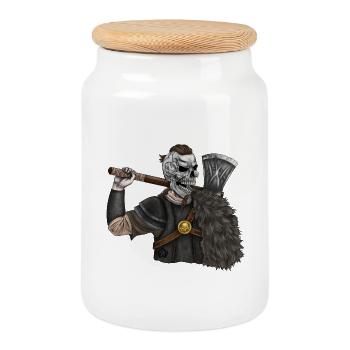 Vikings, Odin, Thor, Wallhalla, Berserkers - Cookie Jar with Wooden Lid - white - Front