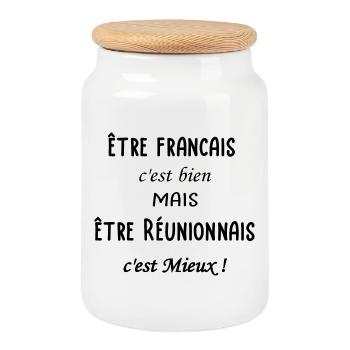 Etre Réunionnais c'est mieux - Boîte à biscuits avec couvercle en bois - blanc - Devant