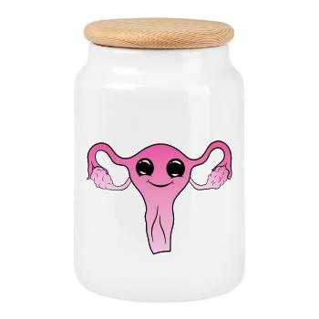 Utérus mignon mignon - Boîte à biscuits avec couvercle en bois - blanc - Devant