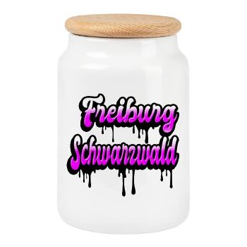 Freiburg Schwarzwald Design - Keksdose mit Holzdeckel - Weiß - Vorne