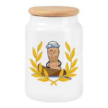 Ahoy Moin Maritime Peanut Sailor Captain Child - Boîte à biscuits avec couvercle en bois - blanc - Devant